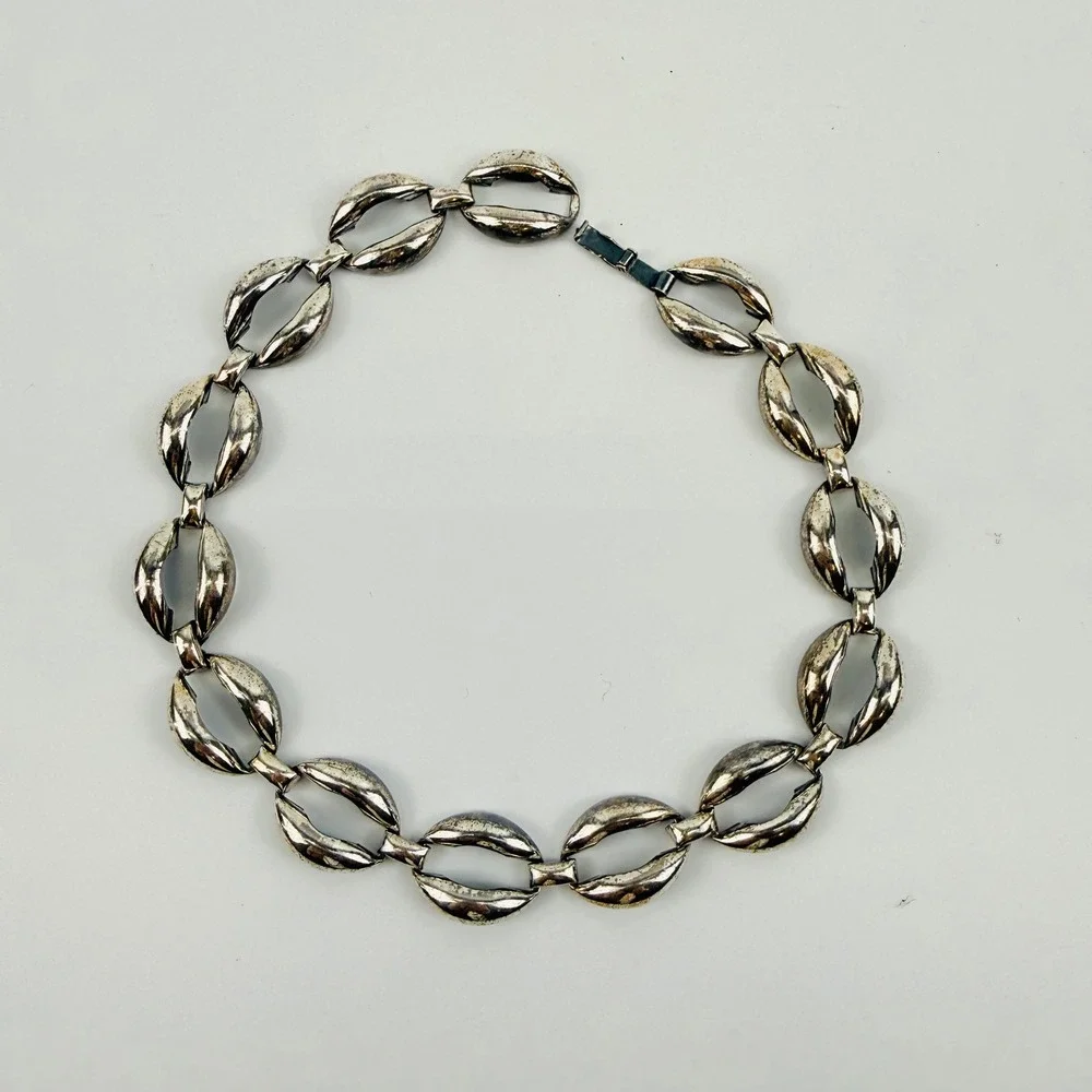 Vintage Danecraft Sterling Silver Modernist Link Necklace 44g Mid Century